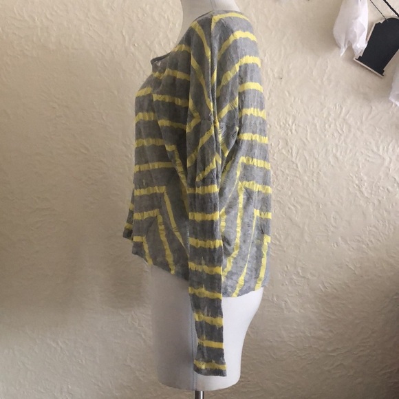 BCBG Generation Light Gray Yellow Sheer Slouchy Striped Openwork Sweater - Picture 4 of 9